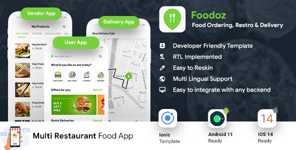 Multi Restaurant Food Ordering App | Food Delivery App | 3 Apps| Android + iOS App Template| IONIC 5