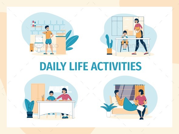 Mother Son Daily Life Family Activity at Home Set