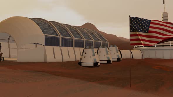 Colony on Mars Astronaut Saluting the American Flag. alt