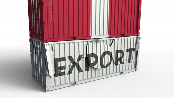 Cargo Container with Flag of Peru Breaks Container with EXPORT Text