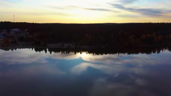 Aerial Video of Beautiful Mountain Lake on a Frosty Autumn Morning