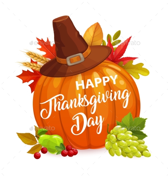 Happy Thanksgiving Day Vector Poster with Pumpkin