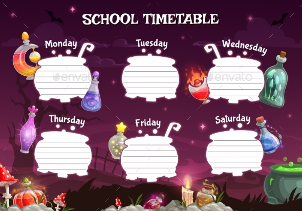 School Timetable Template, Halloween Background