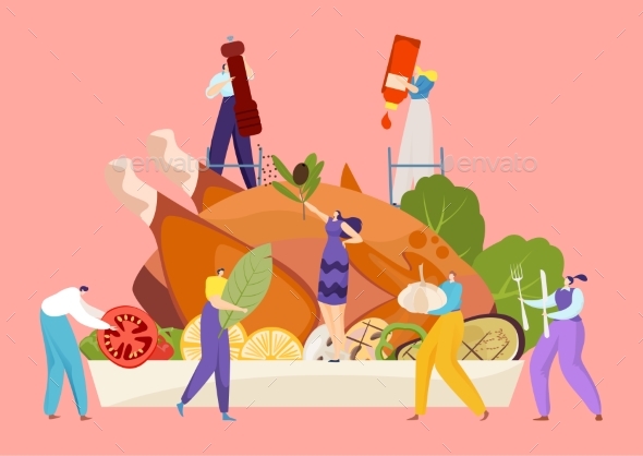Holiday Food Dinner Concept, Vector Illustration