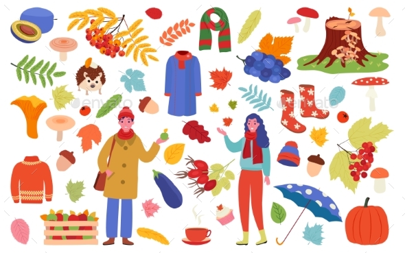 Autumn, Fall Season Objects Collection Set for