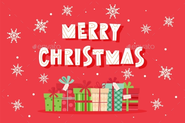 Merry Christmas Card with Lettering and Presents
