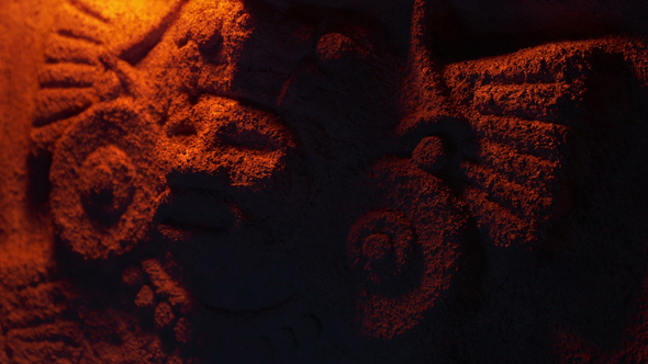 Mayan Statue Lit Up With Fire