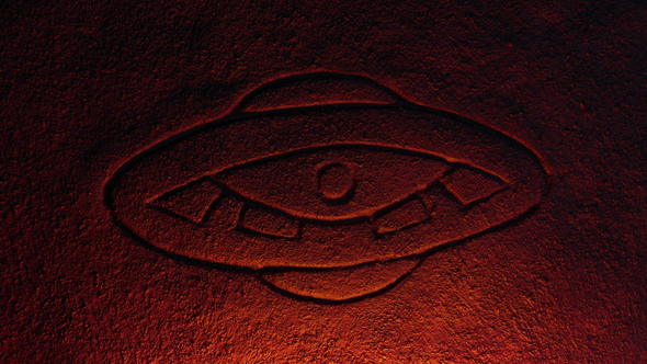 Flying Saucer Rock Carving In Fire Glow