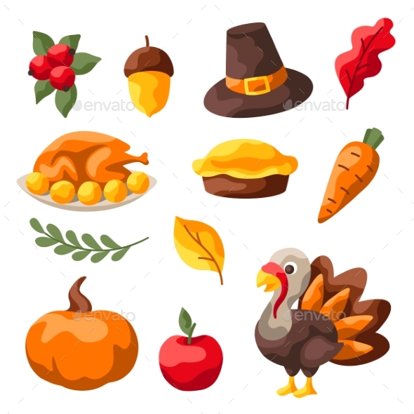 Set of Happy Thanksgiving Day Items
