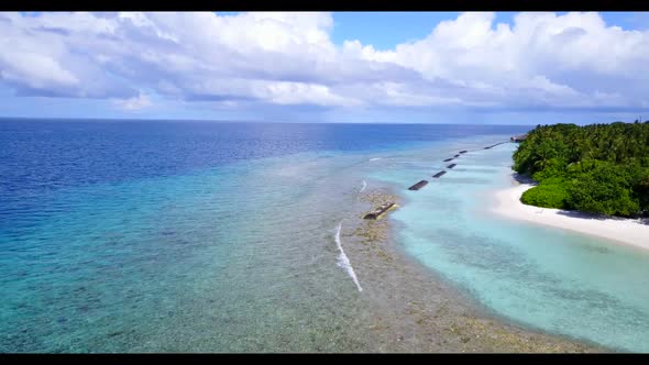 Aerial top down panorama of marine bay beach break by blue ocean with white sandy background of a da