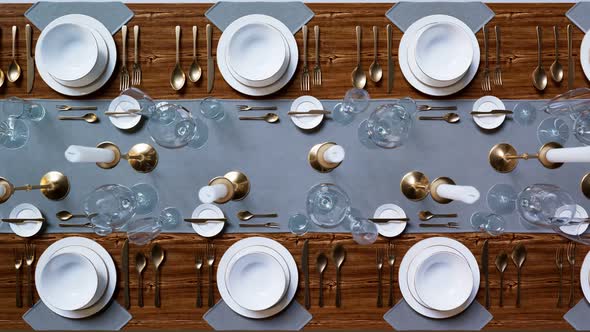 Elegant tableware at the restaurant. Dinner set at the reception. Seamless loop.