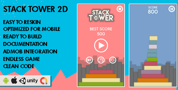 Stack Tower 2D - Unity Game - Android Hypercasual Game