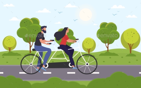 Young Couple Riding on Bicycle on Asphalt Road