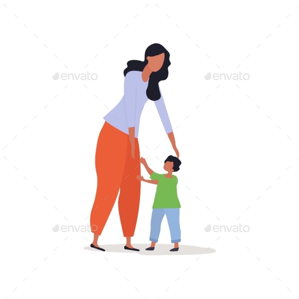 Mother with Little Child Vector Illustration