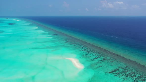 Aerial tourism of paradise bay beach adventure by aqua blue ocean and white sandy background of a da