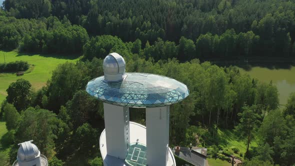 Astronomical Observatory With Glassy Rooftop and Telescope Dome