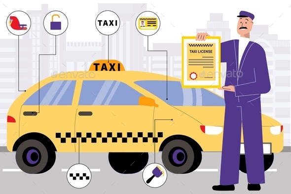 Taxi License Flat Composition