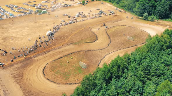 Traditional rally Autocross Championship. Racing car is dangerous enters steep turn of race course,