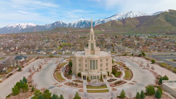 Aerial Orbit around Beautiful LDS Mormon Payson Utah Temple