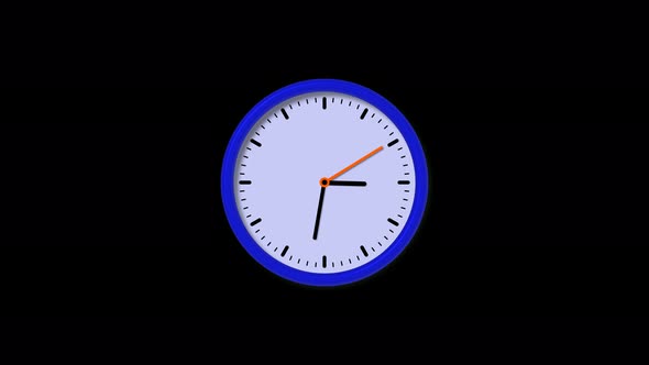 Blue rim counting down 3d wall clock isolated on black background