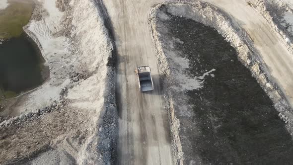 Aerial View Shot Open Pit Mine Dumpers Quarrying Extractive Industry Stripping Work