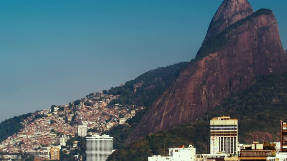 Two Brother Mountain in the City of Rio De Janeiro During Sunny Day with Favela of Vidigal