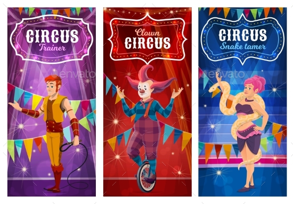 Circus Performers, Big Top Artists Vector Banners