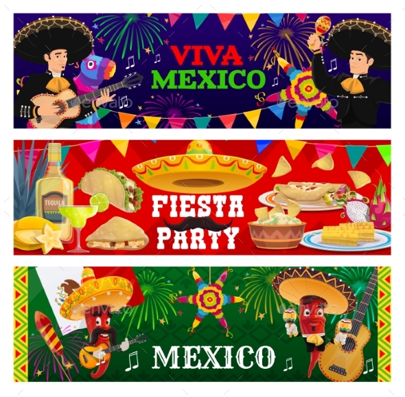 Viva Mexico Fiesta Party Vector Banners Set