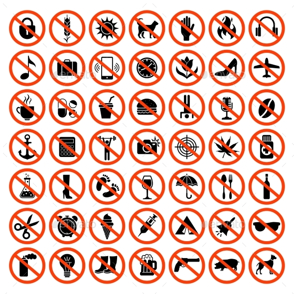 Forbidden Icons. Prohibiting Red Symbols No