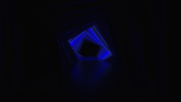 Abstract Neon Square Tunnel Technological. Endless Swirling Animated Background. Modern Neon Light