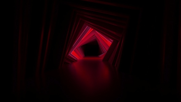 Abstract Neon Square Tunnel Technological. Endless Swirling Animated Background. Modern Neon Light