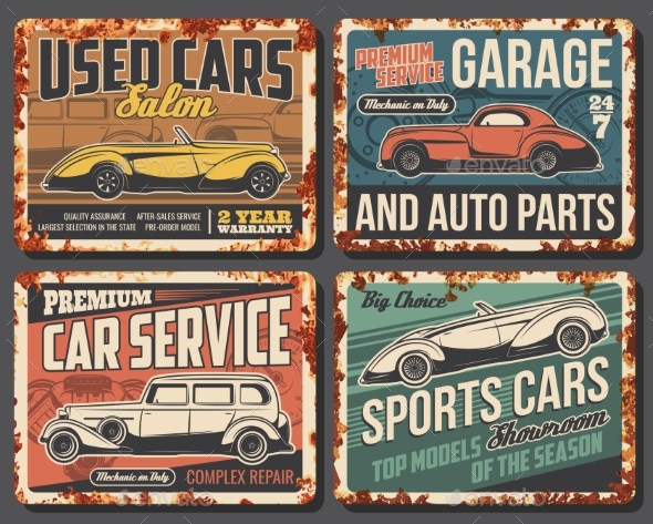 Rare Cars and Vehicles Rusty Metal Plates Vector