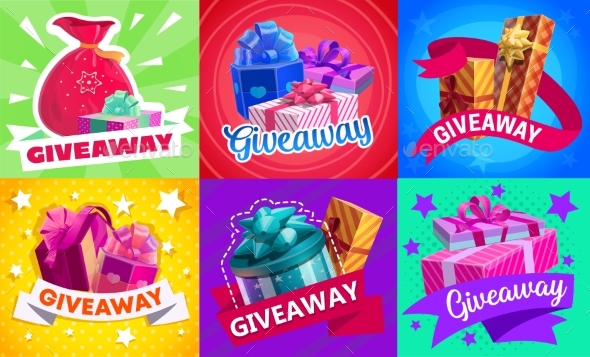 Giveaway Gift Boxes, Vector Promotion Prizes Set