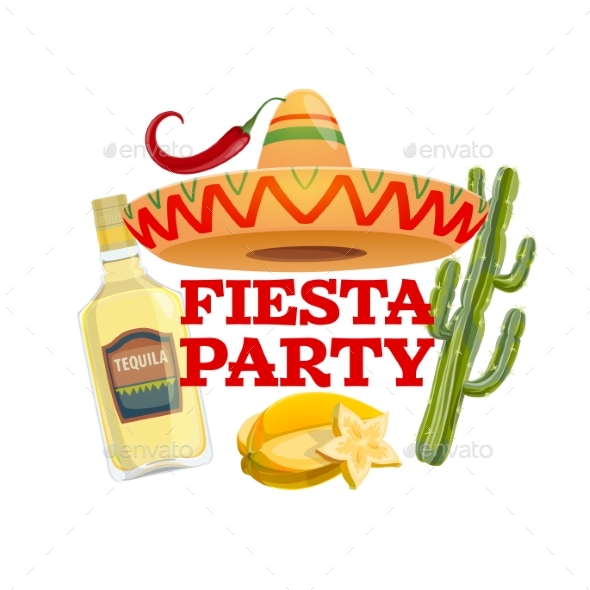 Fiesta Party Vector Isolated Icon with Typography
