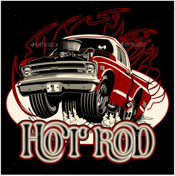 Cartoon Retro Hot Rod with Vintage Lettering