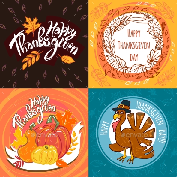 Thanksgiving Day Banner Set, Hand Drawn Style