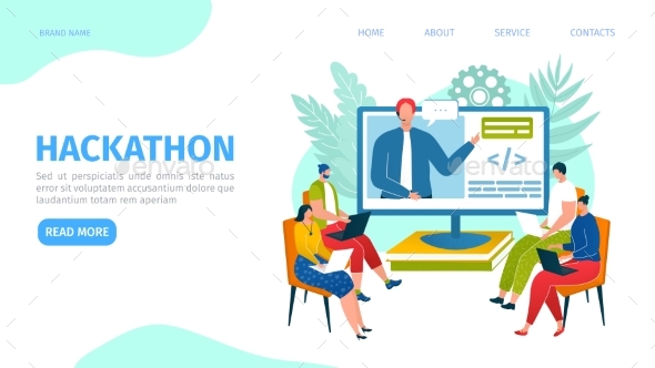 Hackathon Event Landing Page Vector Illustration