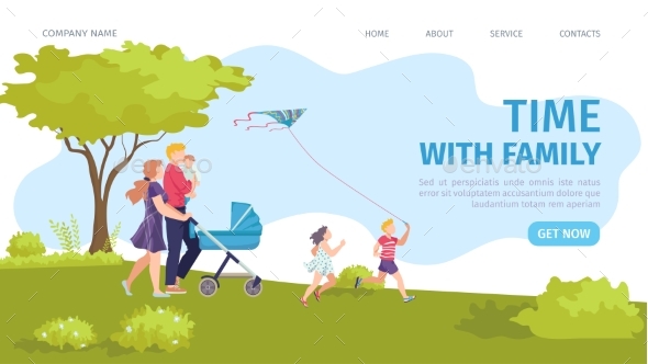 Landing Page Happy Time with Family Vector