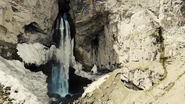 Aerial View of Mountain Waterfall Elbrus Region