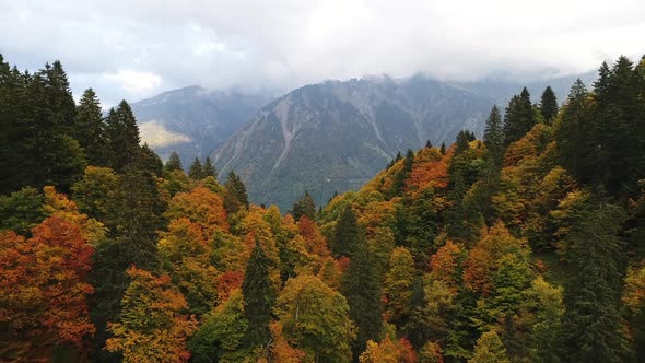 Aerial video of the Swiss alps from the Klausenpass, Switzerland during fall