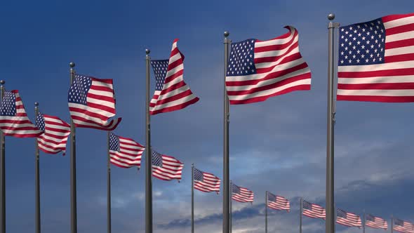 The Usa Flags Waving In The Wind - 4K