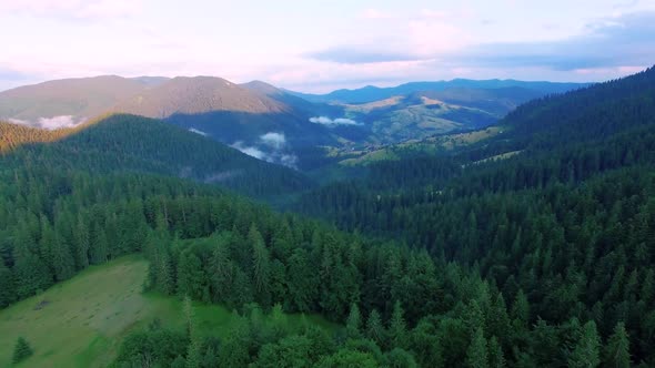Aerial drone flight over mountain hills 