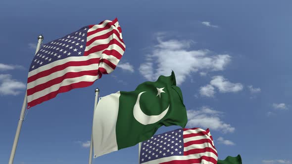 Waving Flags of Pakistan and the USA