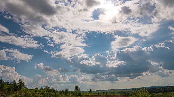 White Clouds Clear Soft Sky Time Lapse Formating Cloudscape in Horizon Rainy Rolling Fast Moving