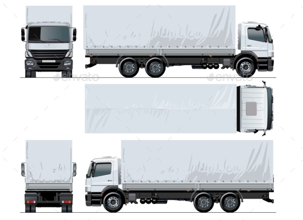 Vector Awning Flatbed Truck Mockup Isolated on