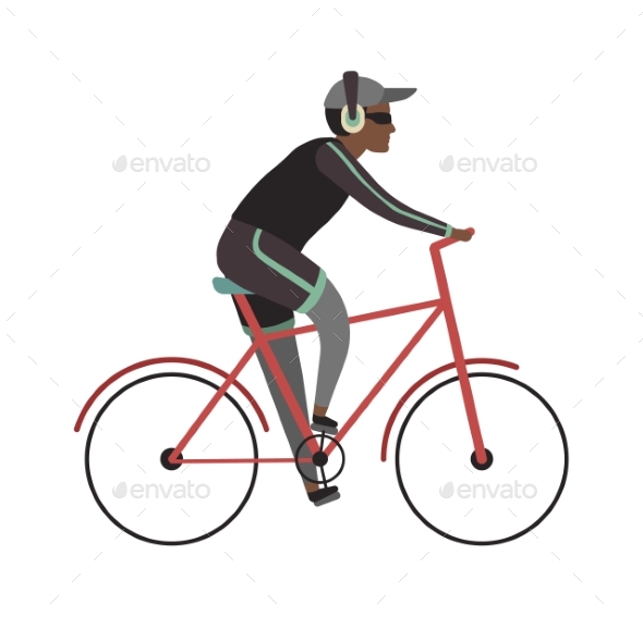 Sport Man on Bicycle. Cyclist African Guy Rides on