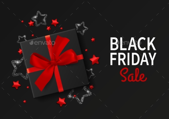 Black Friday Sale Gift Box. Realistic Style
