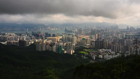 Hong Kong cityscape urban in morning scene, time-lapse of global business finance communication