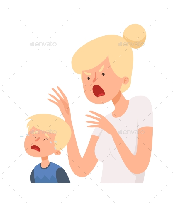 Angry Woman. Baby Boy Crying, Female Screaming