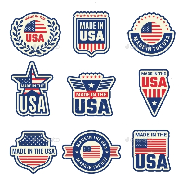 Made in Usa. National Authentic Labels or Badges